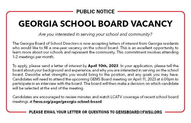 Georgia School Board Vacancy